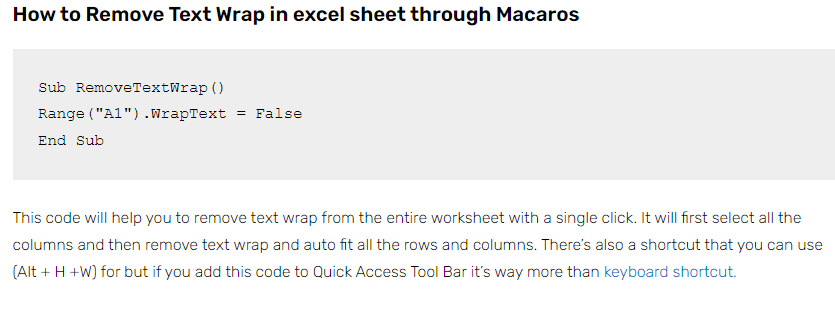 Excel Macro to text to wrap
