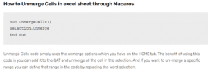Excel Macro to unmerge cell