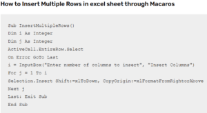 Excel Macros code to Insert Multiple Row