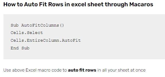 Excel macro to Auto fit row