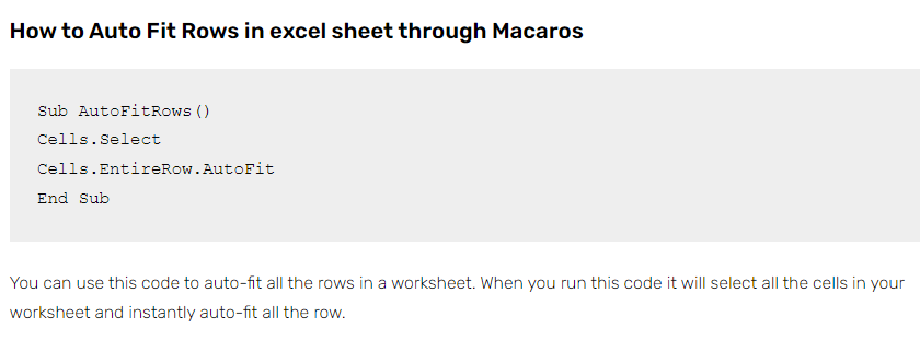 Excel macro to Auto fit row