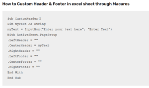 Excel macros code to Custom Header and Footer