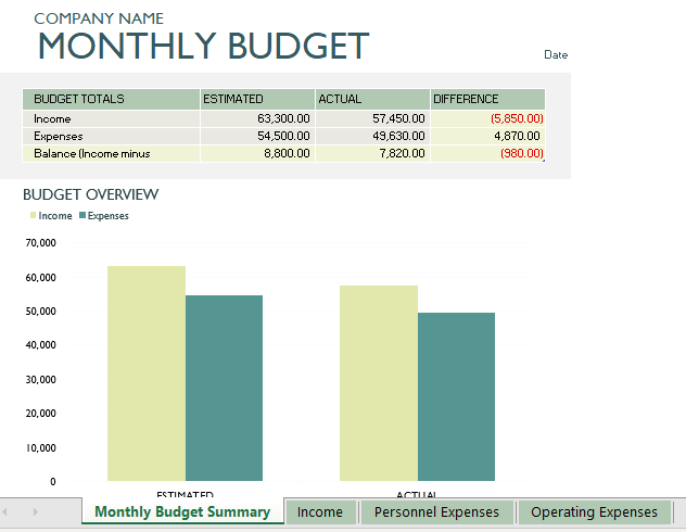 Monthly company budget