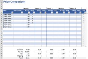 Rate Comparison Excel template