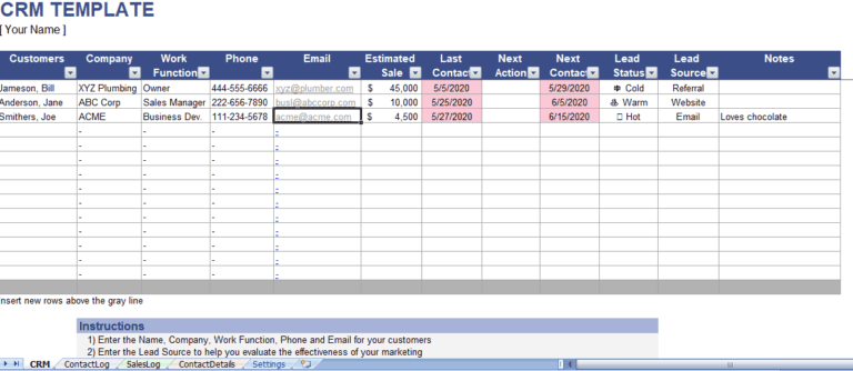 Download Free Customer Relationship Management Tool in Excel