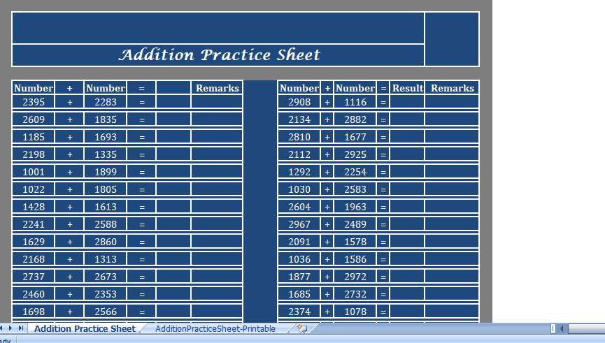 Addition Practice Sheet