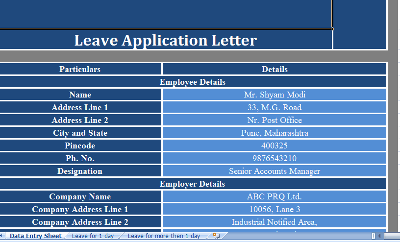 leave application format excel