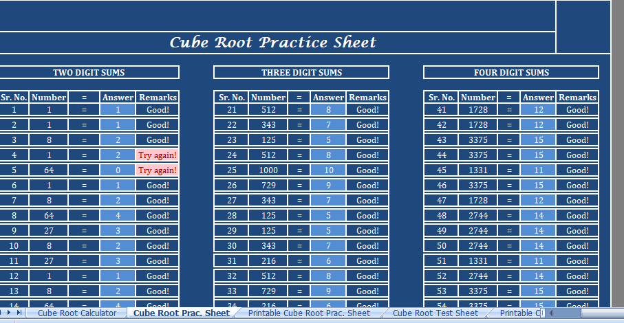 Cube Root Practice Sheet