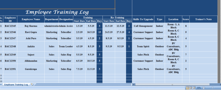 Free Excel Template for Maintaining Employee Training Log