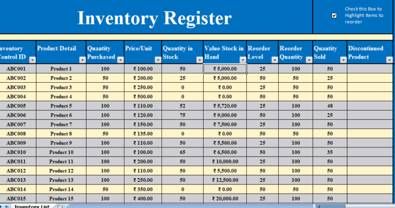 Inventory management Excel Templates