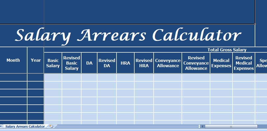 Salary Arrears Calculator excel template for free.