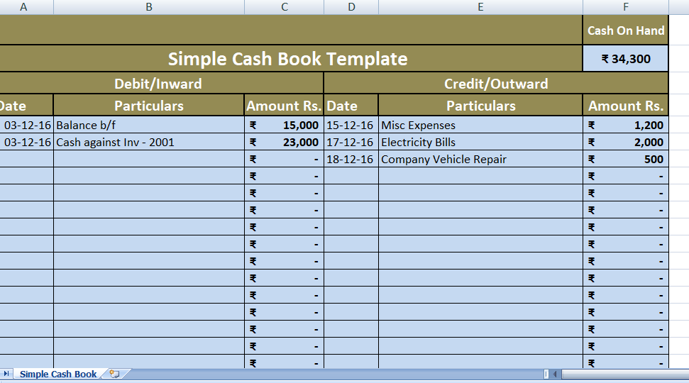 Simple Cash Book Excel Templates