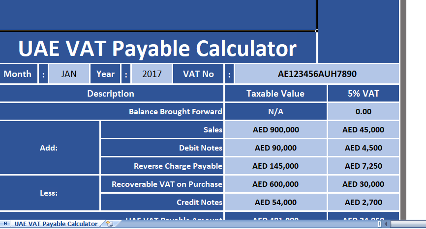 UAE-VAT-Payable-Calculator