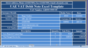 UK VAT Debit Note Excel Template