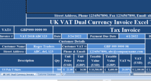 UK VAT Dual Currency Invoice Excel Template