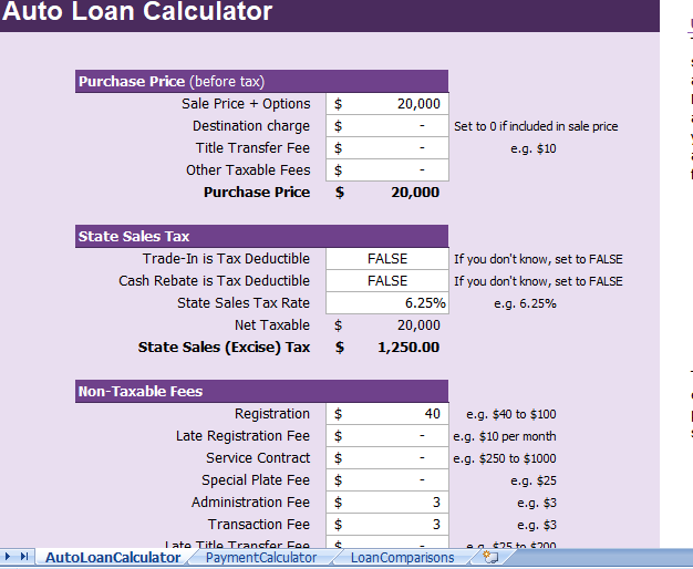 Auto Loan Calculator Tool In Excel For Free