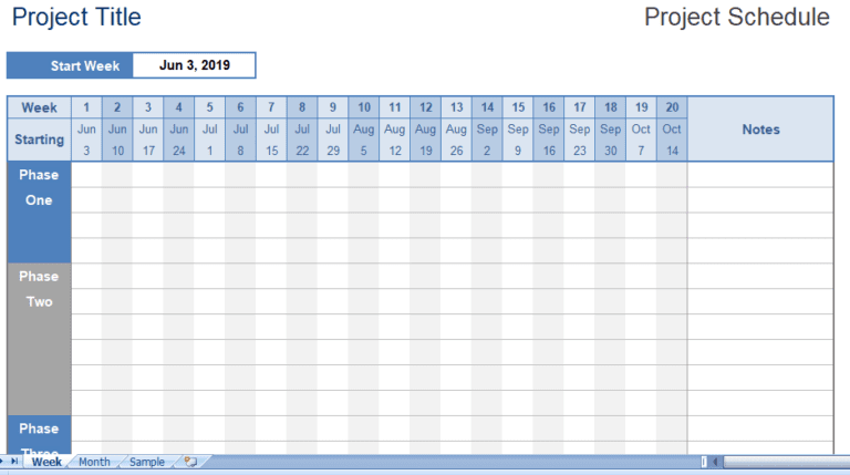 Project Schedule excel template for free.