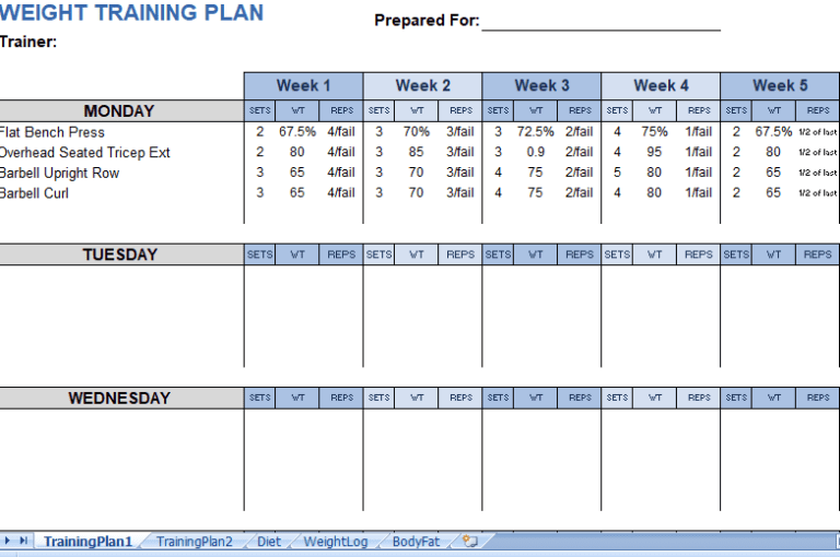 Weight Training Plan Excel Spreadsheet