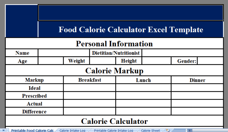 Food Calorie Calculator Excel Template For Free 1469