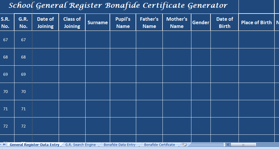 General Register and Bonafide Generator