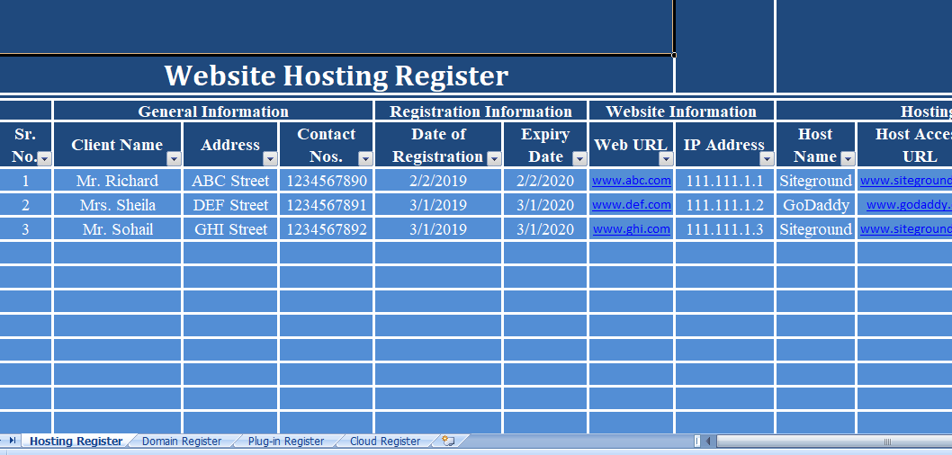 Website-Hosting-Register-Excel-Template