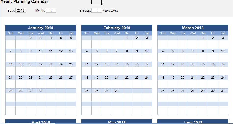 Planning Calendar Excel Template For Free