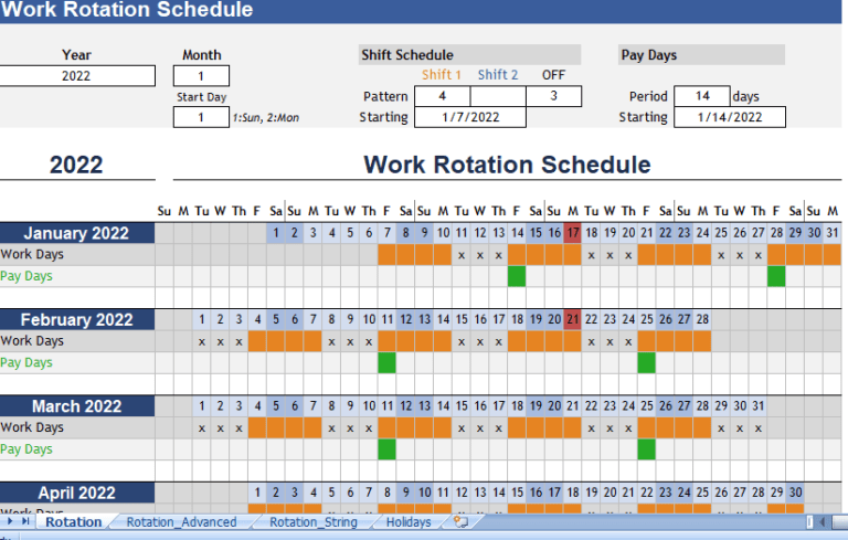 Work Rotation Schedule excel template for free.