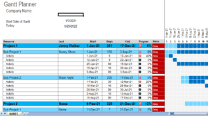 Gantt Chart Planner Projects and Subprojects