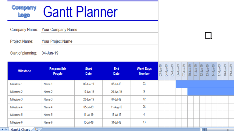 Gantt Chart with Milestones - Excel templates