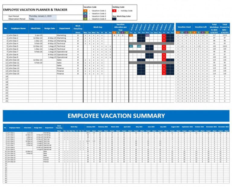 Employee Vacation Planner excel template for free