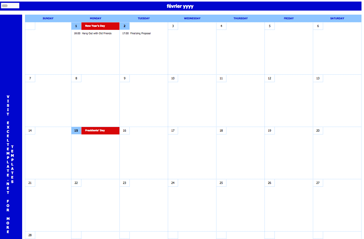 Monthly Event Calendar excel template for free.