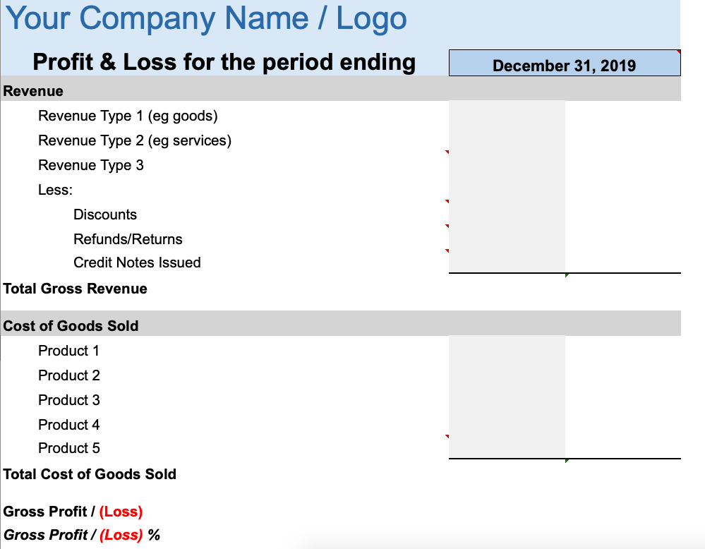 Profit and Loss Statement for Small Business excel template for free