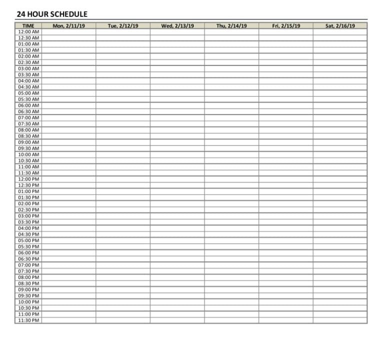 Hourly Schedule excel template for free