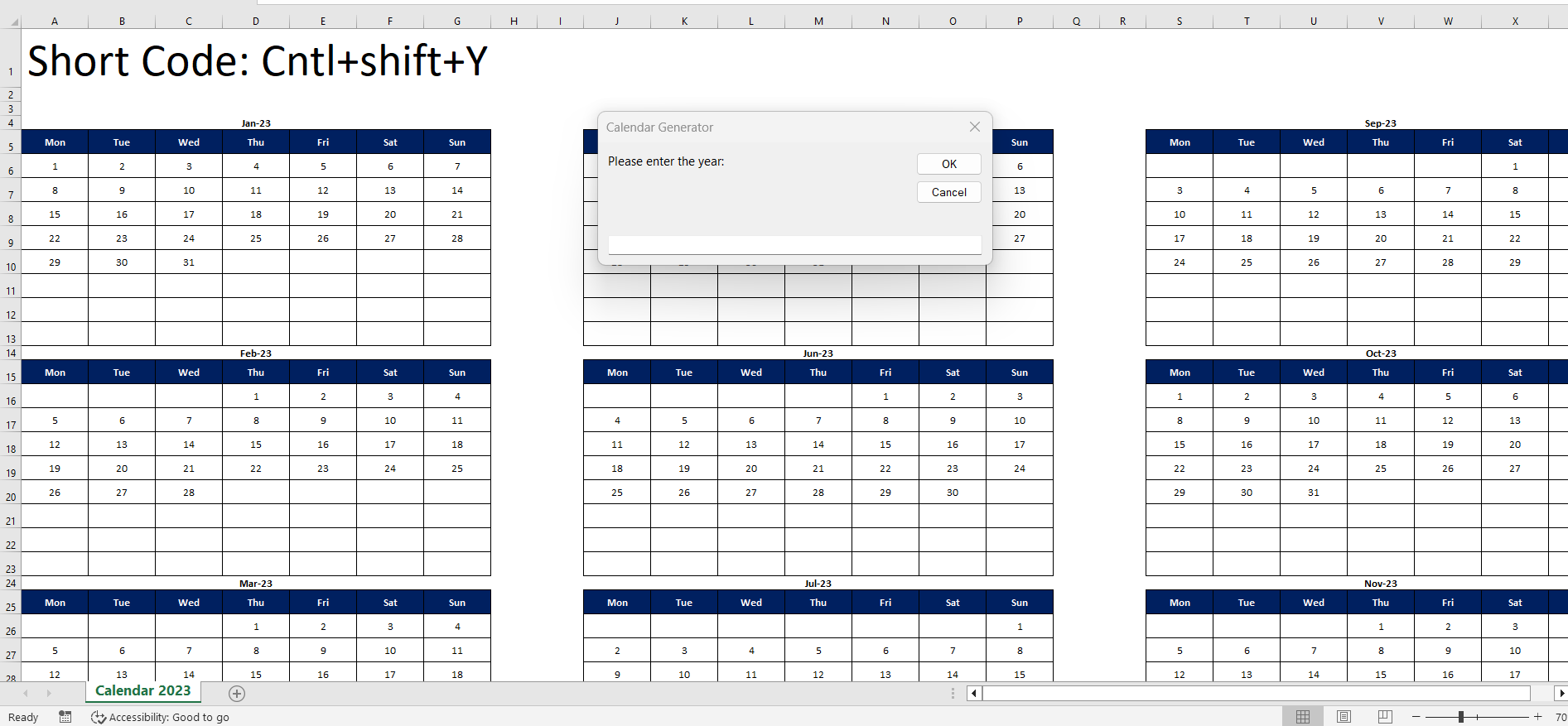 Excel Calendar generator