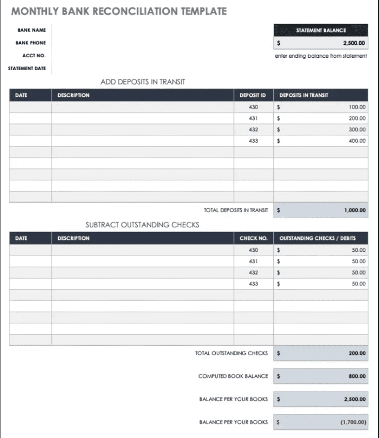 Reconciliation Excel Templates Reconciliation Excel Templates
