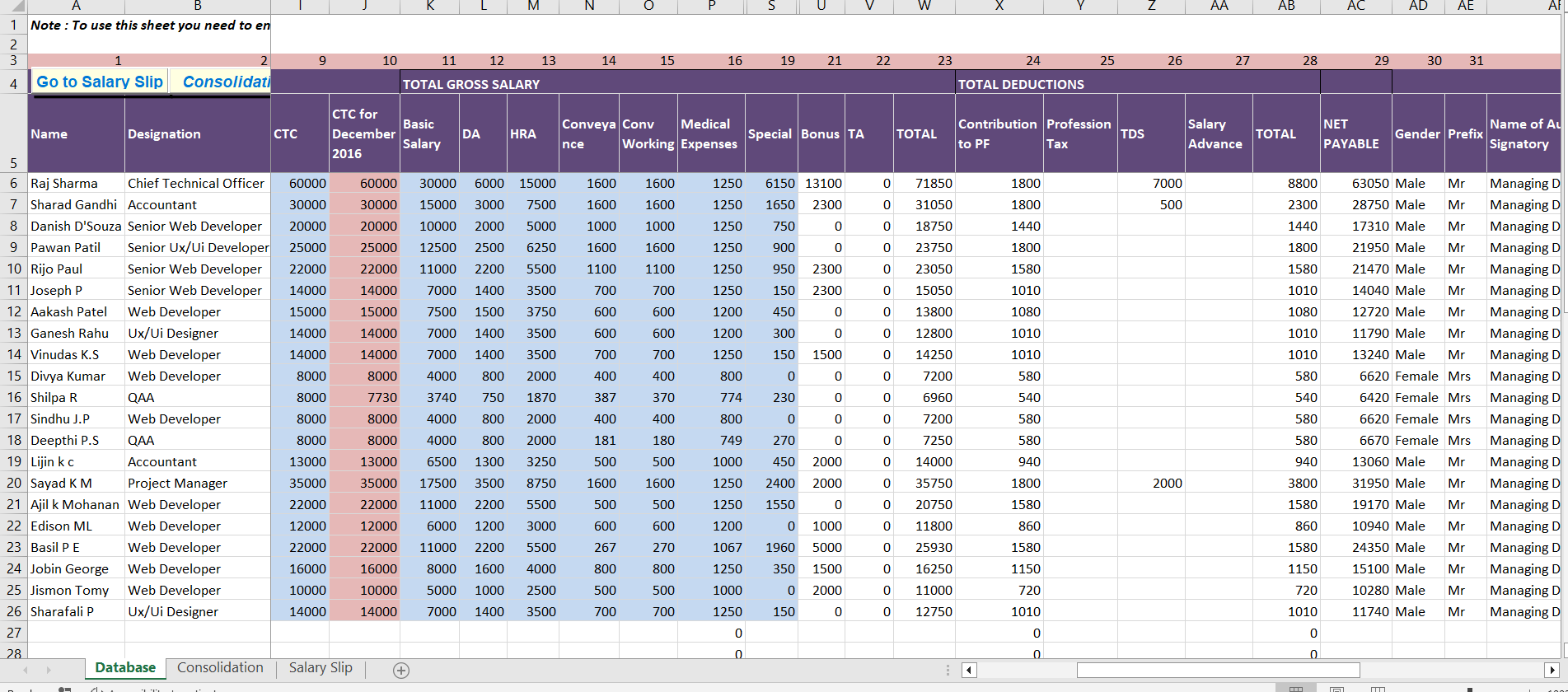 Salary Computation Excel format