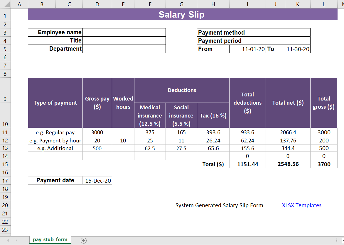 Download Salary Slip Format in excel sheet