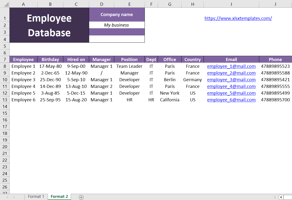 download excel template for employee database maintenance