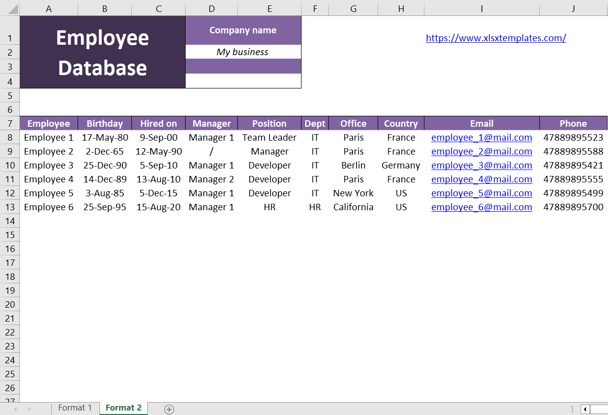 Employee database excel template free download