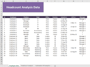 Head Count Analysis Template in Excel sheet