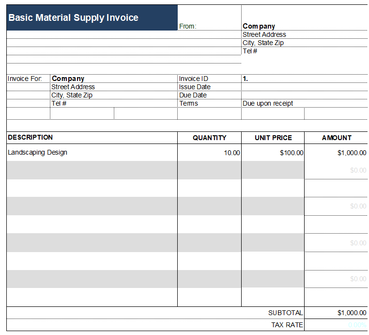 Basic Material Supply Invoice