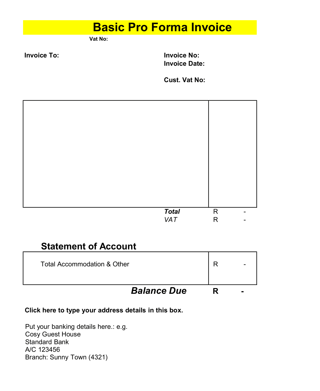 Basic Pro Forma Invoice Format Template in excel