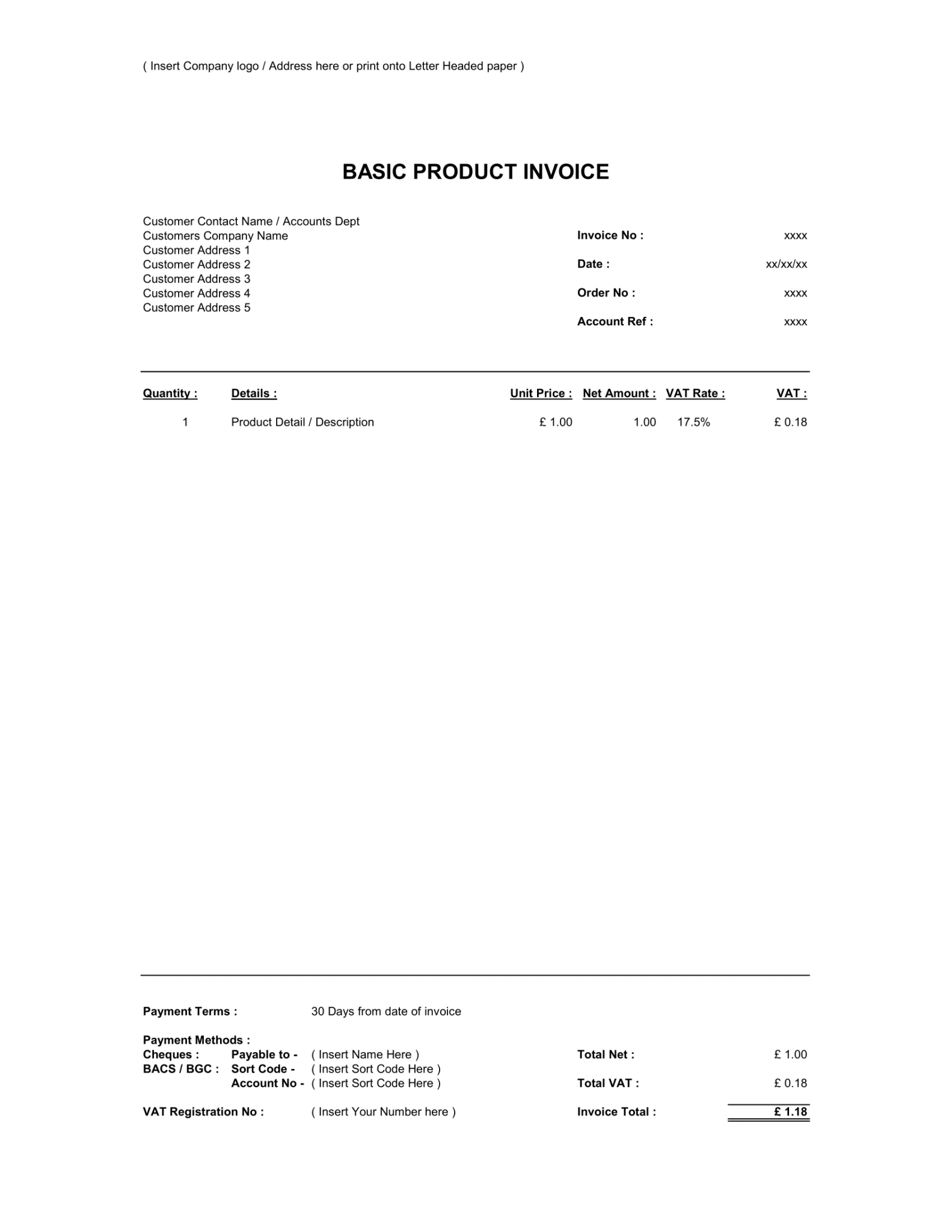 Basic Product and Services Invoice Format in Excel