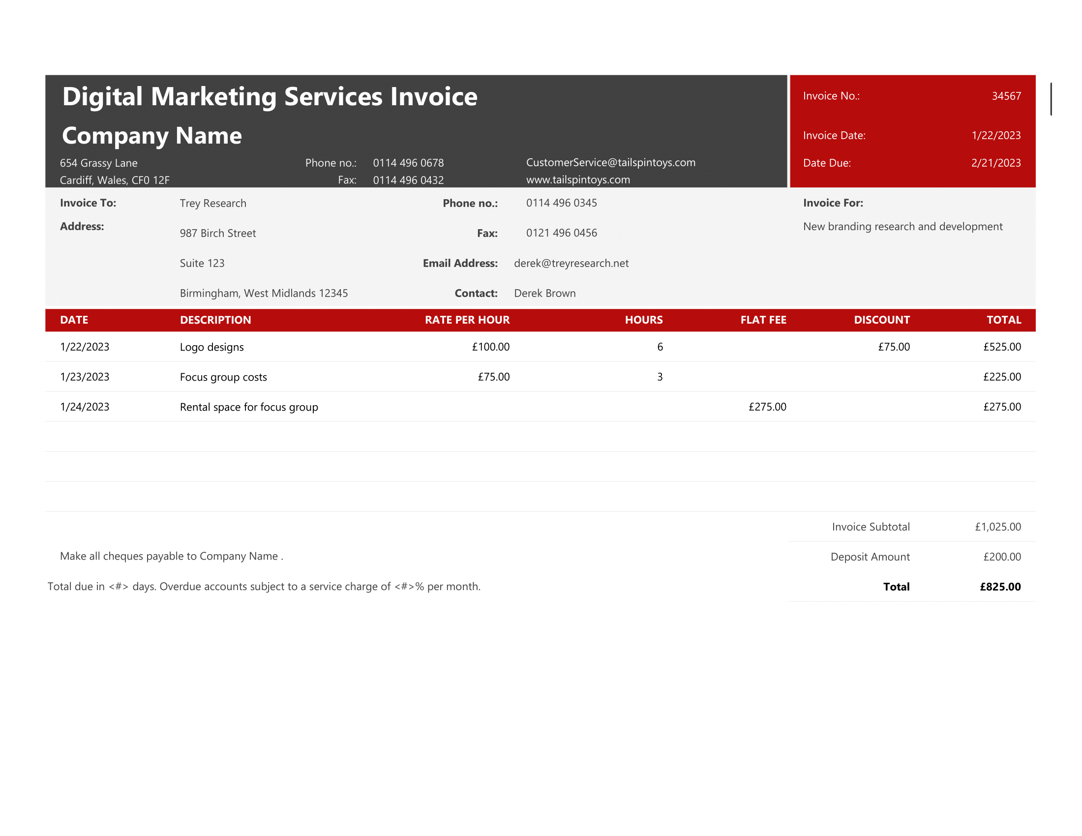 Digital Marketing Services Invoice Template in Excel