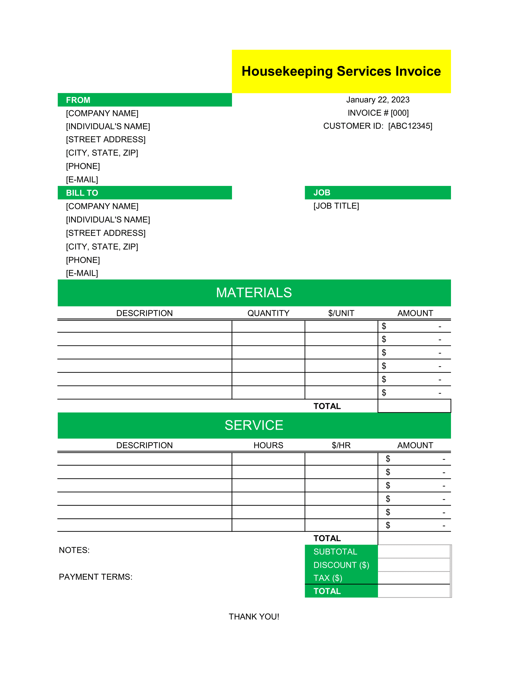 HouseKeeping Services Invoice format
