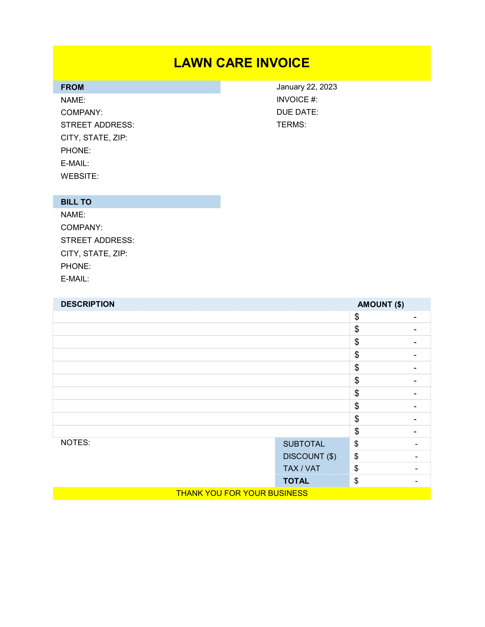 Lawn Care Invoice Format