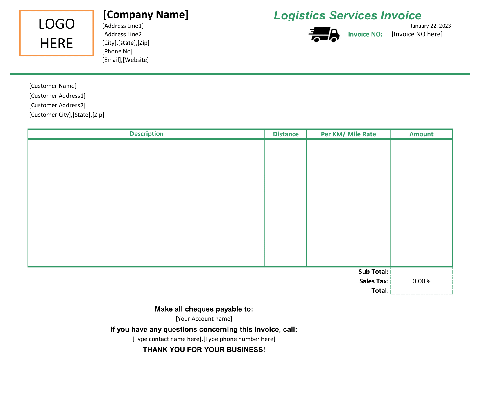 Logistics Service Invoice Format
