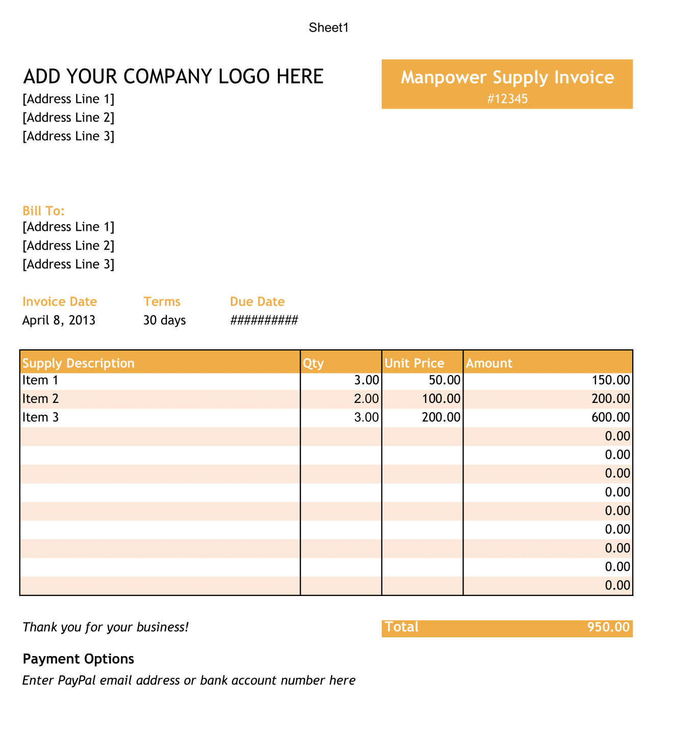 Manpower Supply Invoice Format