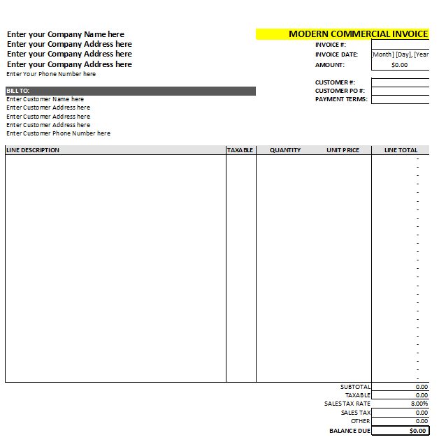 Modern Commercial Invoice Template