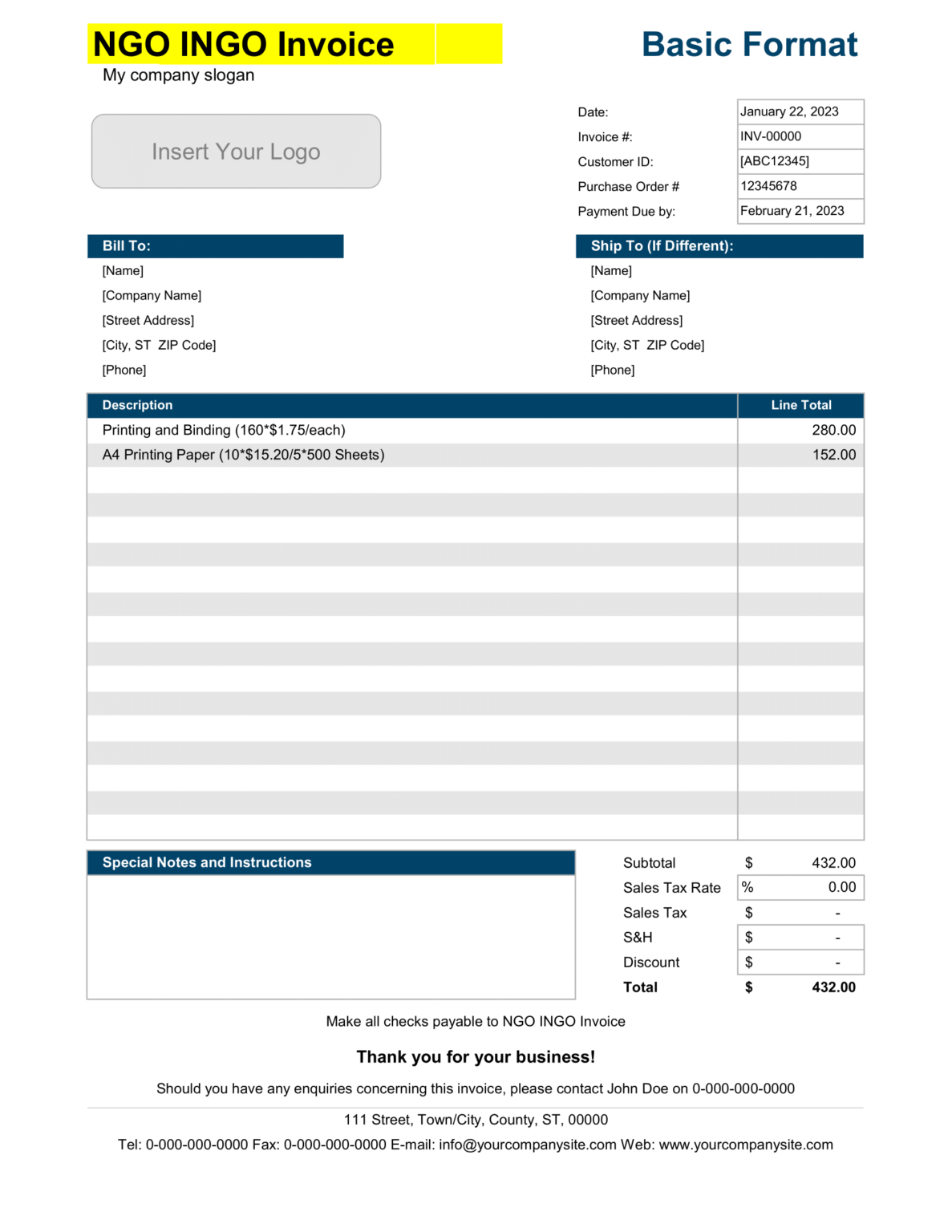 NGO/INGO Invoice Format in Excel Download Now